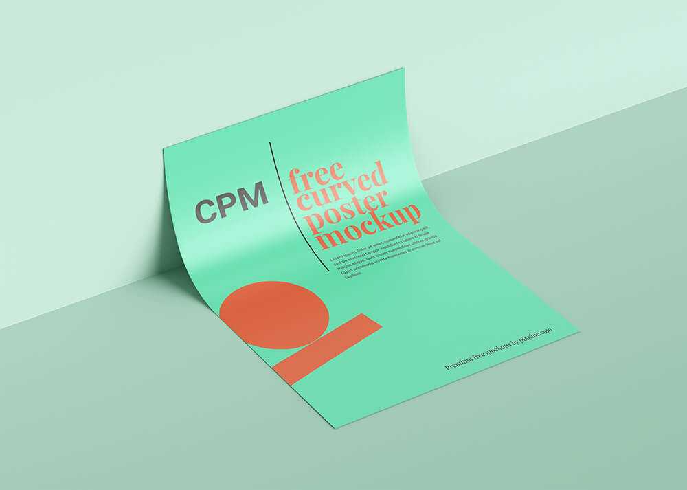 Free Curved Paper Poster Mockup Laying on Wall