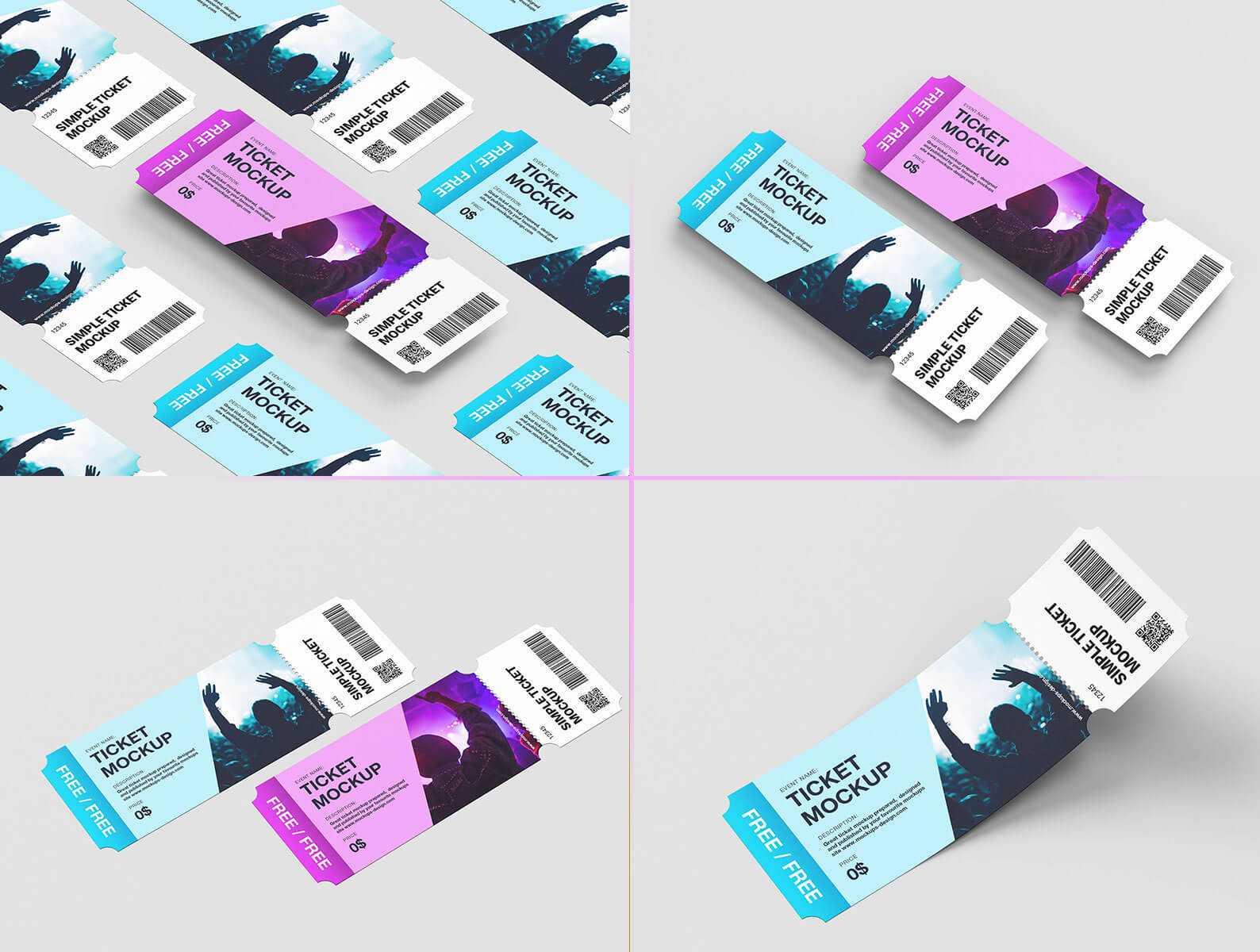 Free Customizable Ticket Mockups PSD set