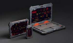 Free Cyber Laptop, Tablet and Mobile Mockup PSD set PSD