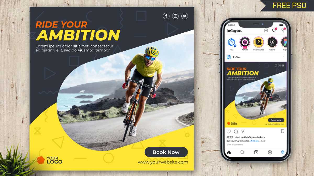 Free Cycling Ride Instagram Post Design PSD Template
