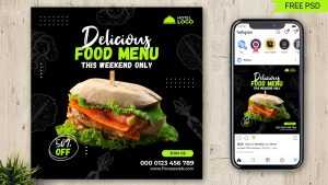 Free Delicious Fast Food Menu Instagram Post PSD Template