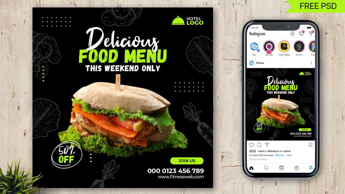 Free Delicious Fast Food Menu Instagram Post PSD Template