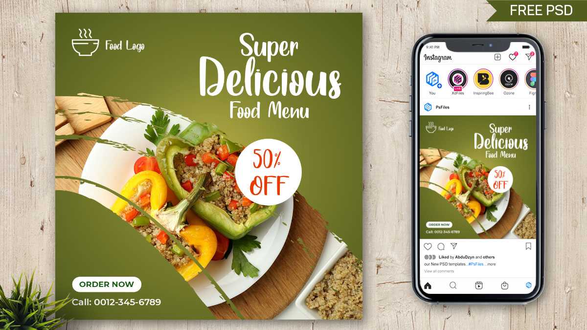 Free Delicious Food Menu Social Media Post Design Template PSD
