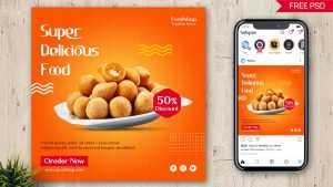 Free Delicious Food Order Social Media Poster PSD Template