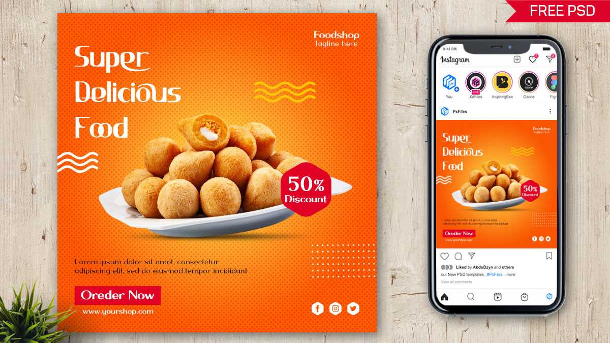 Free Delicious Food Order Social Media Poster PSD Template