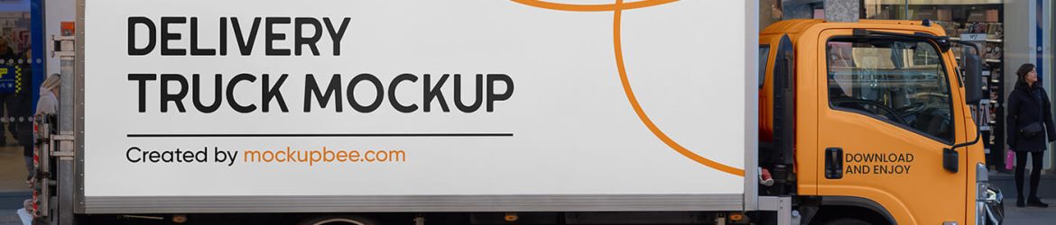 Free Delivery Cargo Truck Mockup PSD Free Delivery Cargo Truck Mockup PSD