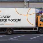Free Delivery Cargo Truck Mockup PSD