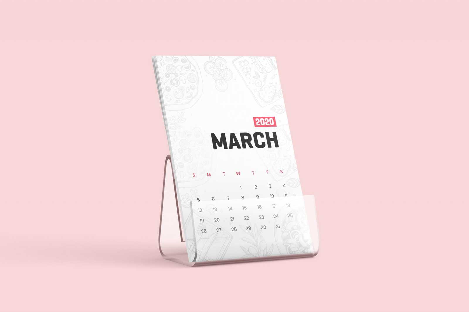 Free Desk Calendar Mockup with stand