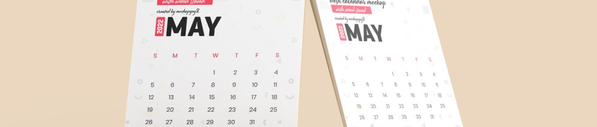 Free Desk Calendar Mockup With Wood Stand
