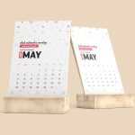 Free Desk Calendar Mockup With Wood Stand