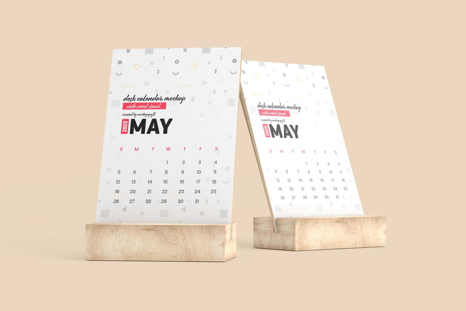 Free Desk Calendar Mockup With Wood Stand