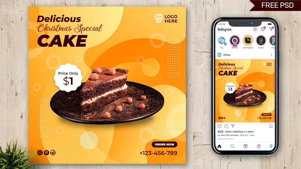 Free Dessert and Cake Shop Instagram Post Template PSD