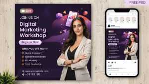 Free Digital Marketing Workshop Poster PSD Template – Social Media Event Design Download