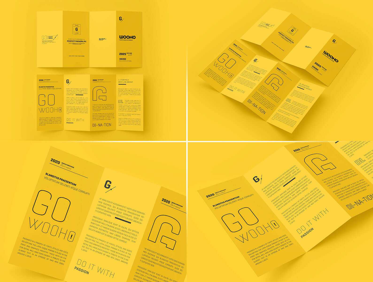 Free DL 4 Fold Accordion Brochure Mockups PSD Set