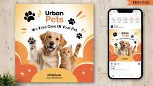 Free Dog Cat Pets Care Instagram Post PSD