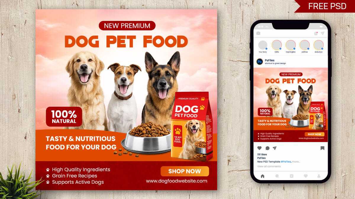 Free Dog Pet Food Social Media Post PSD Template