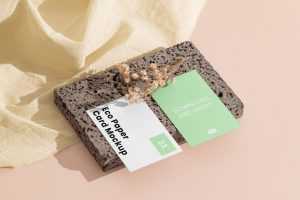 Free Double Business Card Mockups on Concrete Stone Scene