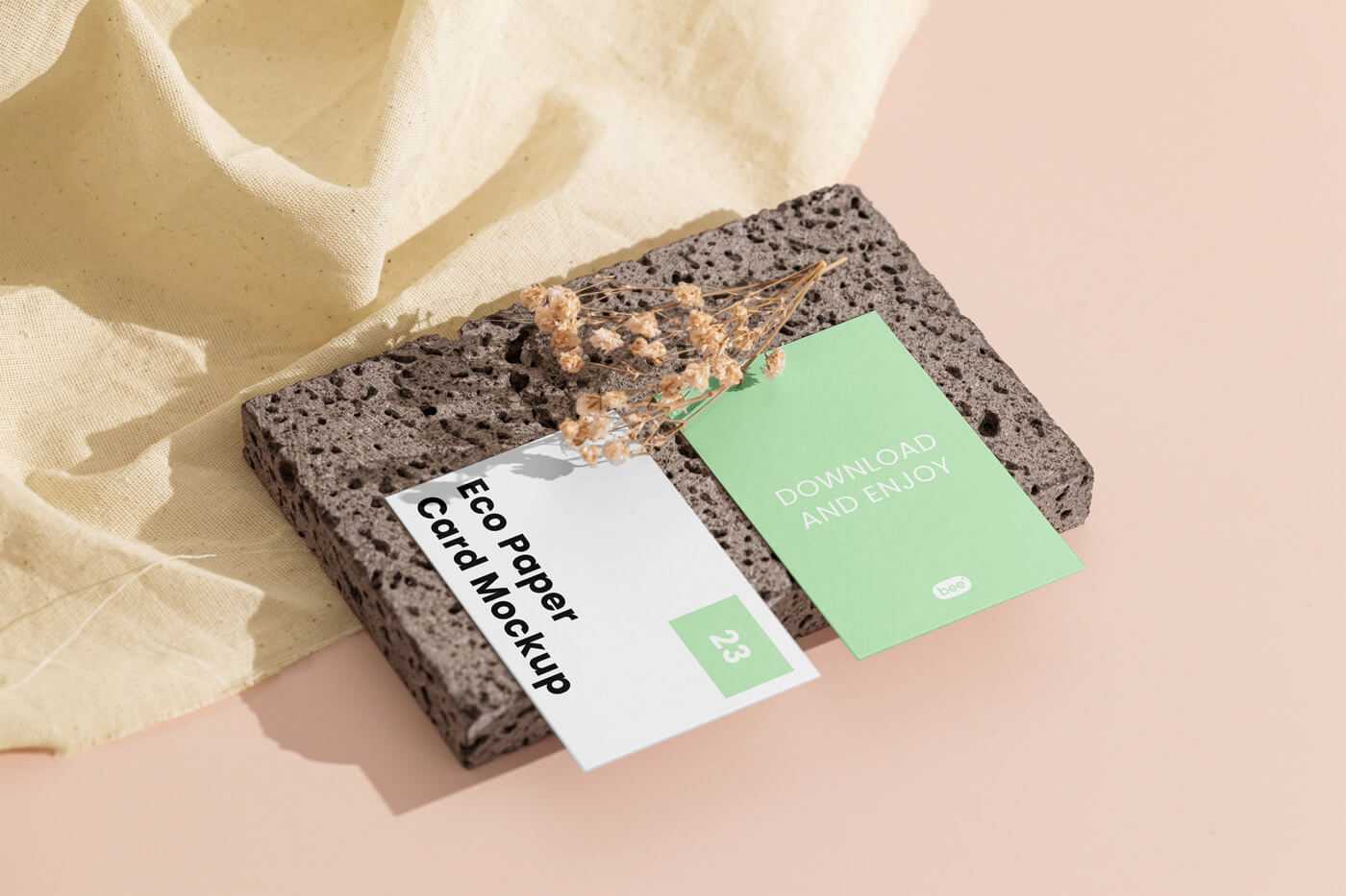 Free Double Business Card Mockups on Concrete Stone Scene