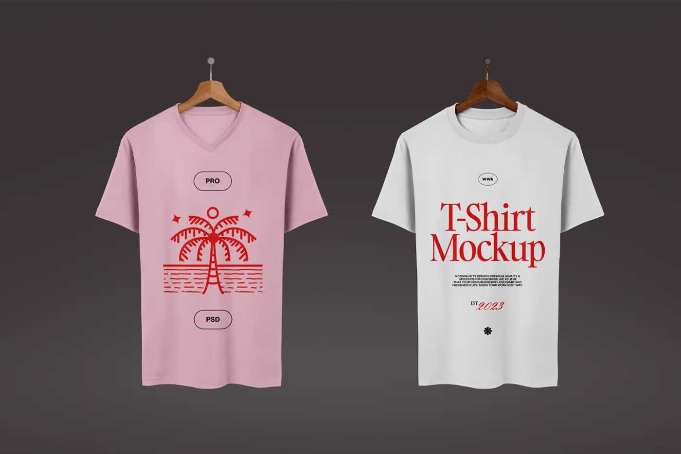 Free Double Hanging T-Shirt’s Mockup PSD