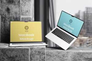 Free Double MacBook Mockups PSD