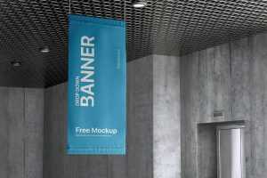 Free Drop Down Hanging Banner Mockup PSD