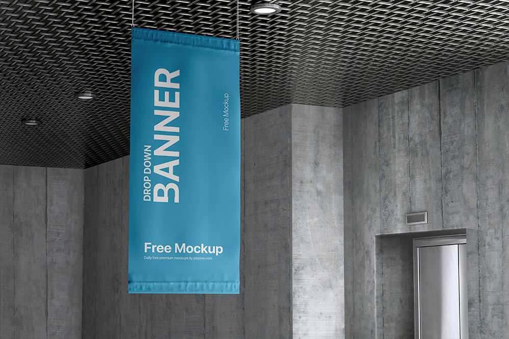 Free Drop Down Hanging Banner Mockup PSD