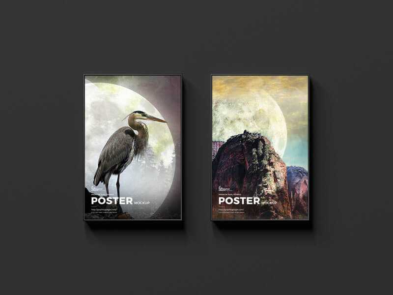 Free Dual Framed Posters Mockup PSD on Wall