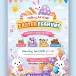 Free Easter Egg Hunt Party A4 Flyer Design PSD Template – Kids Easter Event Poster