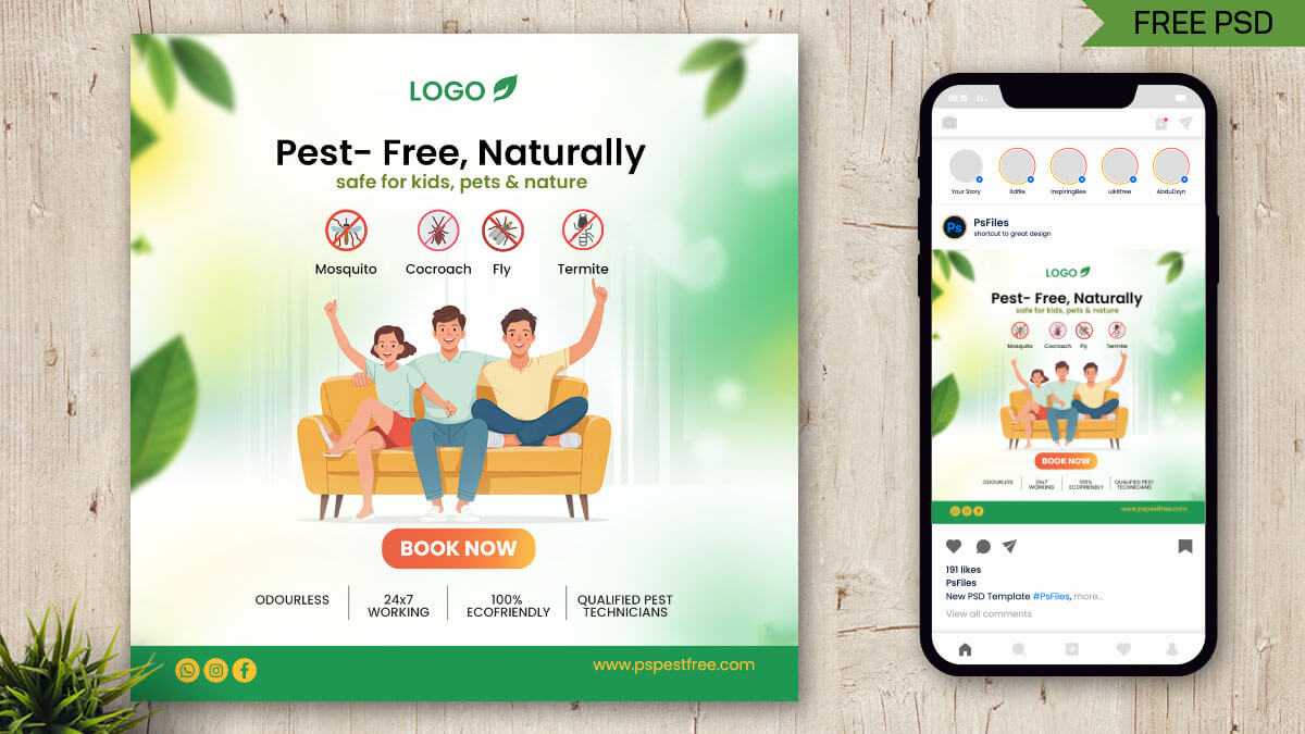 Free Eco-Friendly Pest Control Template – Safe, Natural & Kid-Friendly Post Design