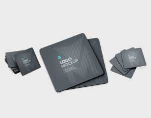 Free Edge Curved Square Coaster Mockup PSD Set