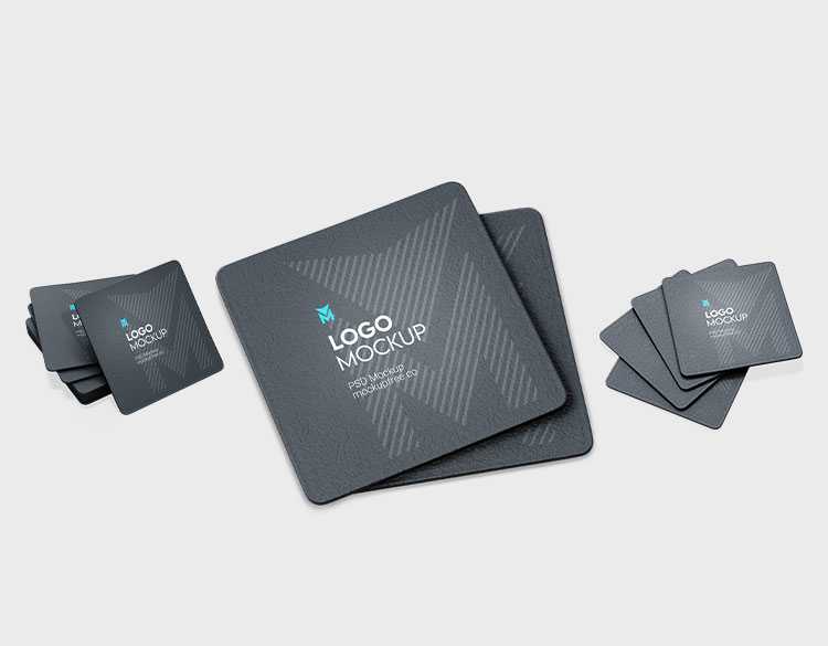Free Edge Curved Square Coaster Mockup PSD Set