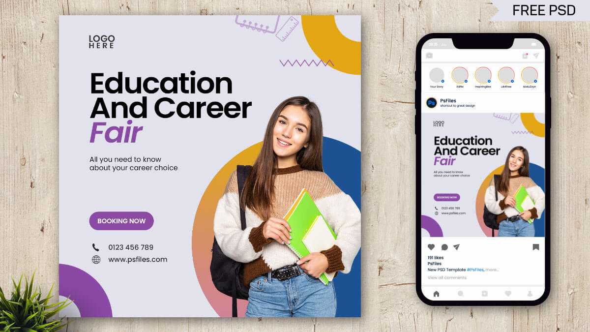 Free Education & Career Fair Instagram Post Design PSD Template