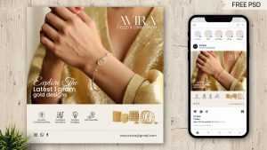 Free Elegant Gold Jewellery Social Media Post Template PSD
