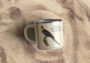 Free Enamel Mug Mockup on Sand