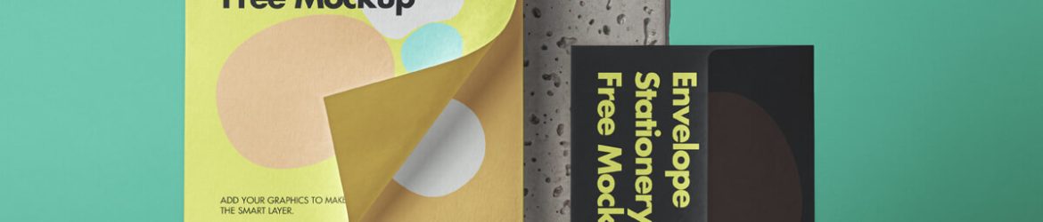 Free Envelope Cover and Paper Mockup Concrete Background