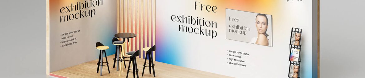 Free Exhibition Stall, Display Booth Mockup PSD Set