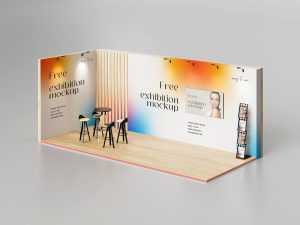 Free Exhibition Stall, Display Booth Mockup PSD Set