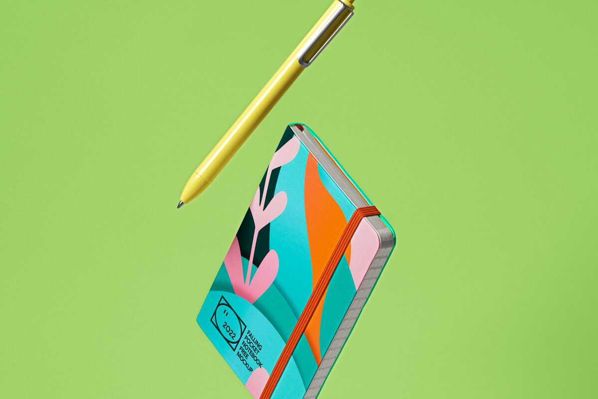 Free Falling Pocket Notebook Mockup PSD