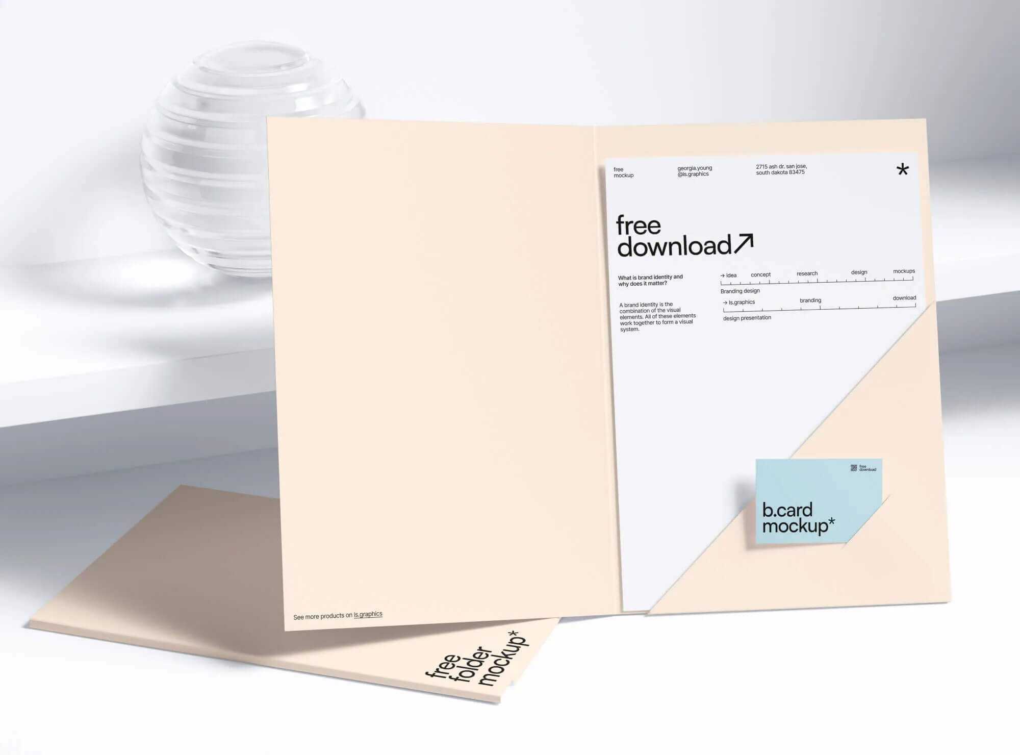 Free File Folder with Paper and Business Card Mockup PSD