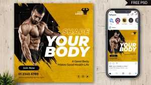 Free Fitness Gym Centre Social Media Post PSD Template 06
