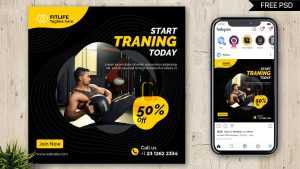 Free Fitness Gym Training Social Media Post PSD Template