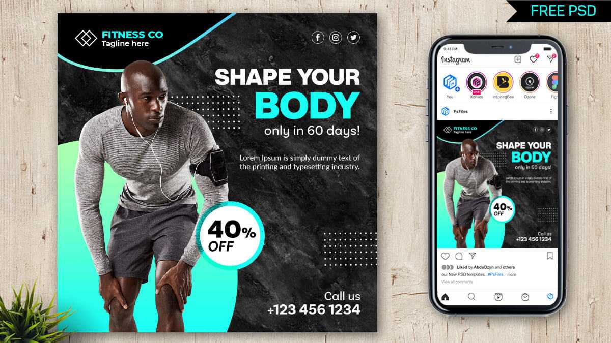 Free Fitness Training Social Media Post PSD Template