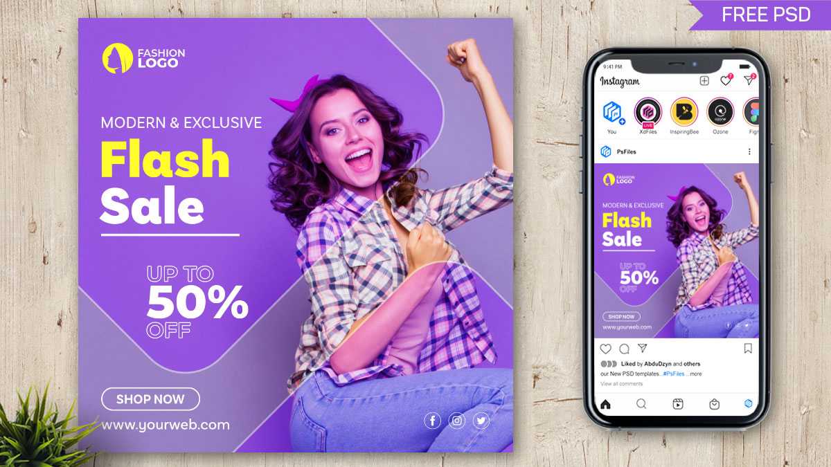 Free Flash Sale 50% off Social Media Promo Post Design PSD Template