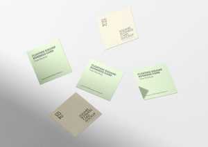 Free Floating 5 Square Business Cards Mockup