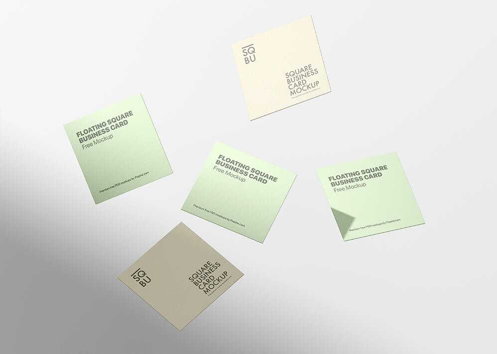 Free Floating 5 Square Business Cards Mockup