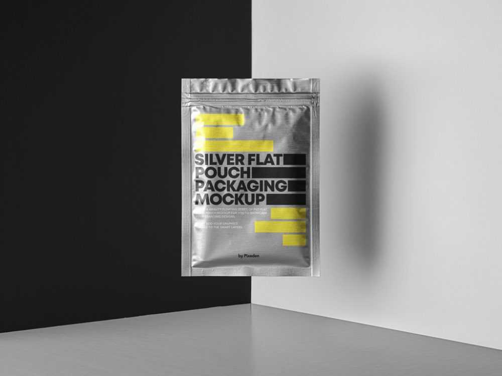 Free Floating Flat Aluminum Pouch Mockup