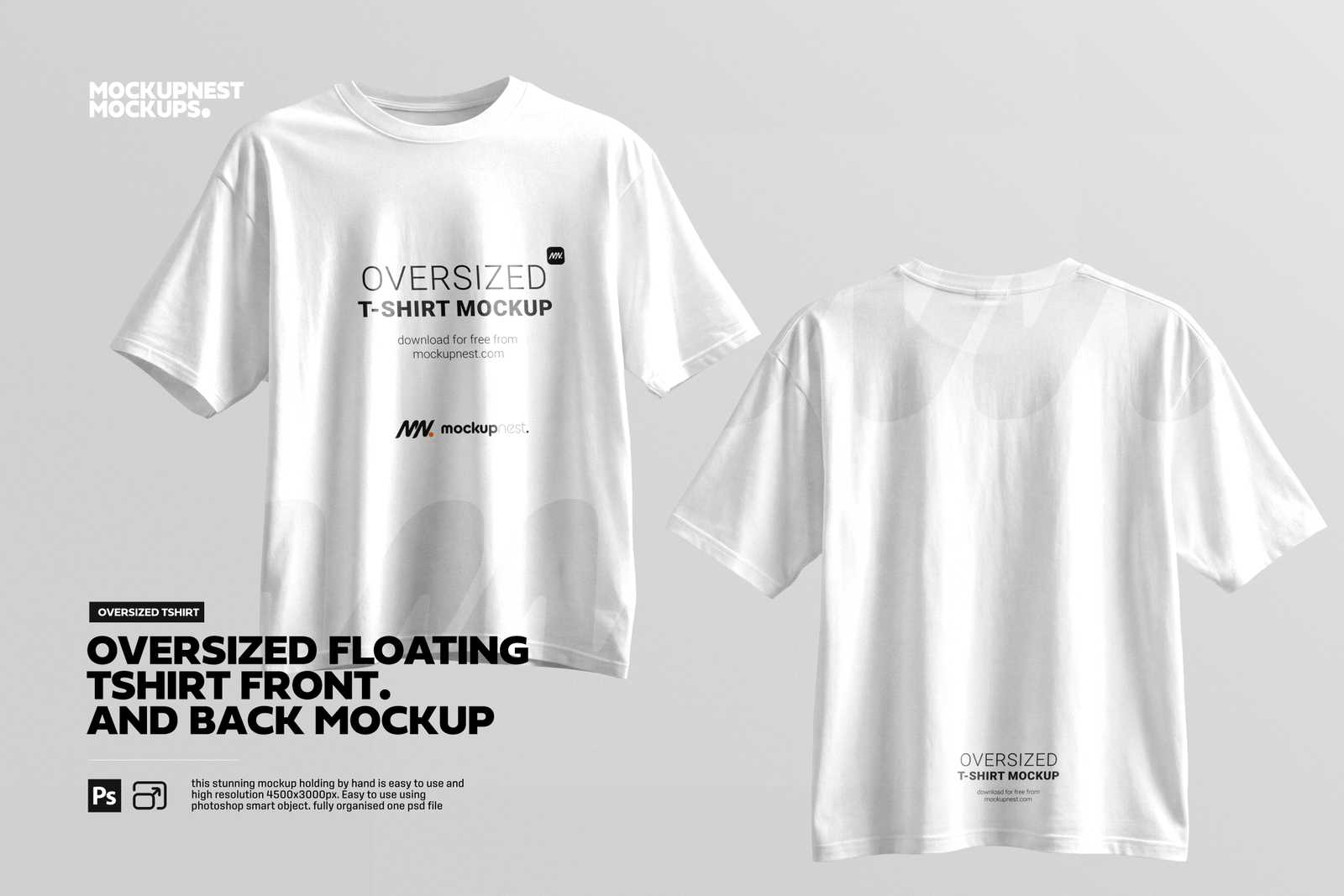 Free Floating Oversized T-Shirt Front And Back Mockup