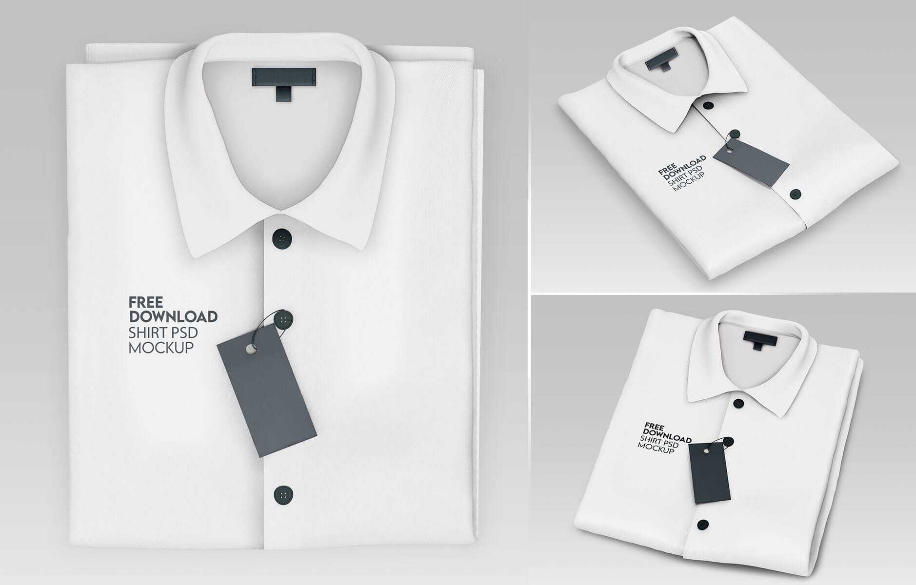 Free Folded Men’s Shirt Mockup With Tag Mockup PSD set