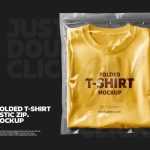 Free Folded T-Shirt In Plastic Zip Bag Mockup