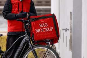 Free Food Delivery Man Mockup